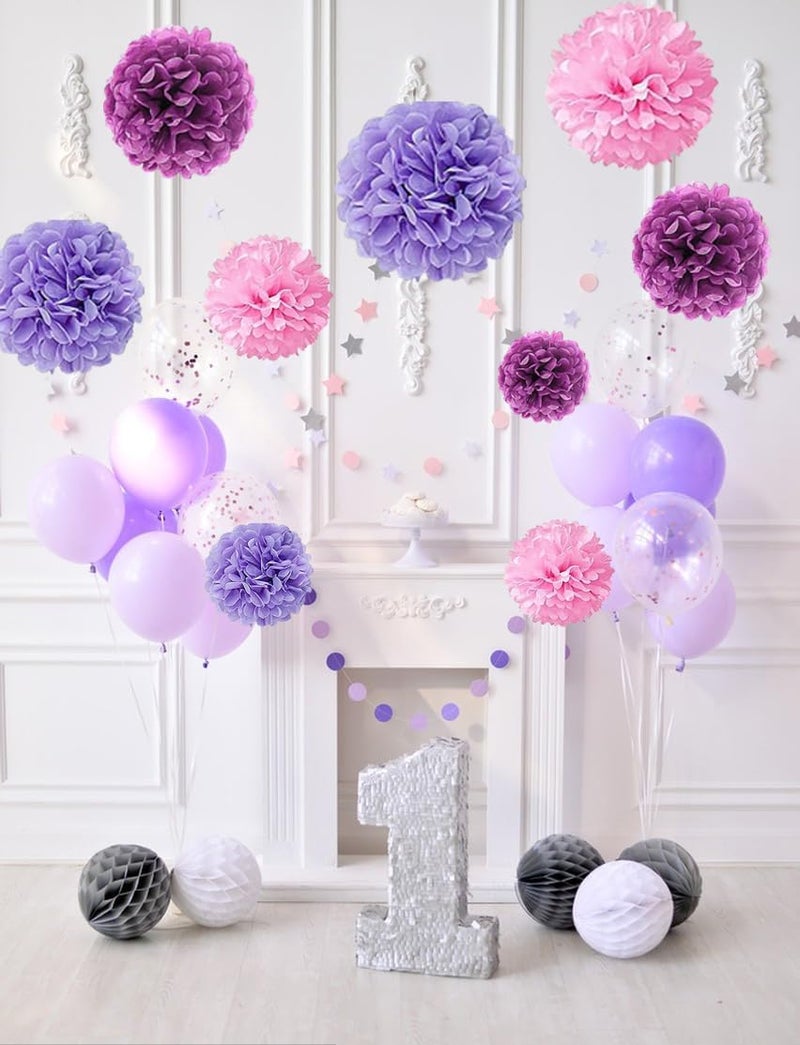 YESON Tissue Paper Pompoms Paper Flower 12 Pcs Pink,Lavender,Light Purple Paper Flower Ball for Birthday Bachelorette Wedding Baby Shower Bridal Shower Party Decoration - Image 5